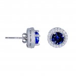 Silver Round CZ Halo Stud Earrings (ST-1058-S)