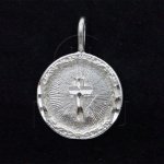 Silver DiamondCut Religious Charm Round Cross (C1275)