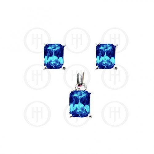 Sterling Silver Rectangular Stud Set Sapphire (PS-1008-S)