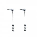 Sterling Silver Plain Triple Ball Pearl Dangling Earrings (ER-1253)