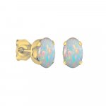 14K Gold White Opal October Birthstone Earring Studs Oval 6x4mm (GE-1112)
