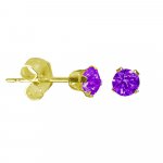 14K Gold Amethyst February Birthstone Stud Earrings Round 4mm (GE-1128)