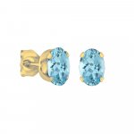 14K Gold Blue Topaz December Birthstone Stud Earrings Oval 6x4mm