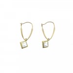 14K Gold White CZ April Birthstone Square Kidney Hook Earrings 6mm (GE-1146)