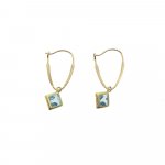 14K Gold Blue Topaz December Birthstone Square Kidney Hook Earrings 6mm (GE-1147)