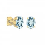 14K Gold Aquamarine March Birthstone Stud Earrings Oval 6x4mm (GE-1144)