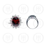 Silver Rhodium Plated CZ Royal Wedding Inspired Ring (Ruby) (R-1034-R-ADJ)