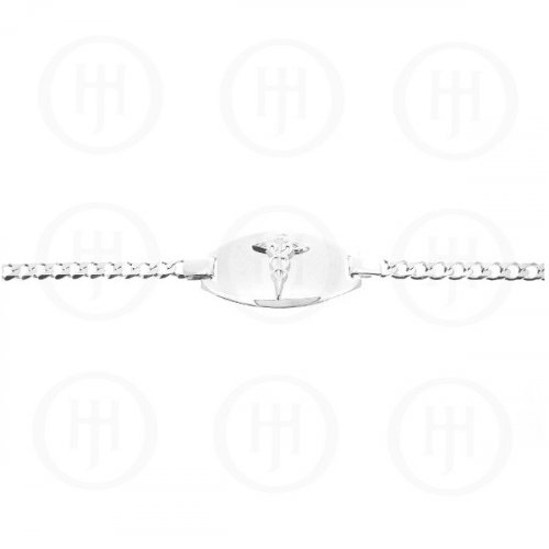 Sterling Silver Rhodium Plated Medical Alert Bracelet Curb 120 4.6mm (GD-120-MED-RH)