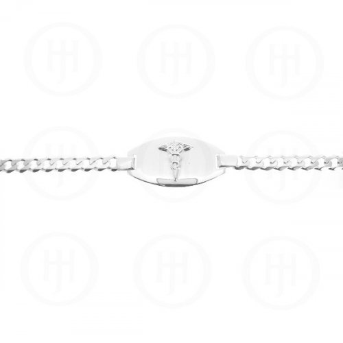 Sterling Silver Rhodium Plated Medical Alert Bracelet Curb 150 5.4mm (GD-150-MED-RH)