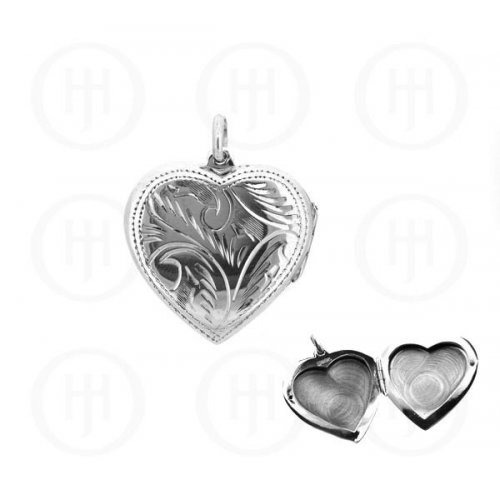 Silver Engraved Heart Locket Pendant 28x28mm(LOC-HE-1033)