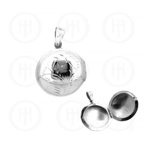 Engraved Round Sterling Silver Locket Pendant 25mm (LOC-RE-1011)