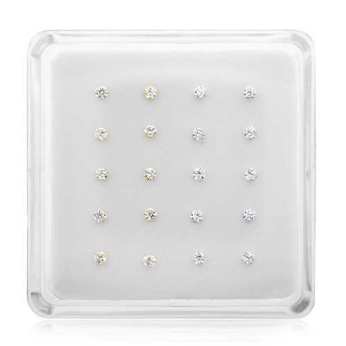 CZ NoseRing Gold and Silver Combination Set 3mm (NRB-1016)