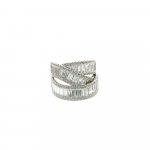 Sterling Silver CZ Layered Crossover Baguette Halo Ring (R-1369)