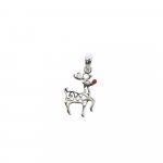 Sterling Silver Rudolph Reindeer Charm with Red Nose, Small (P-1383)