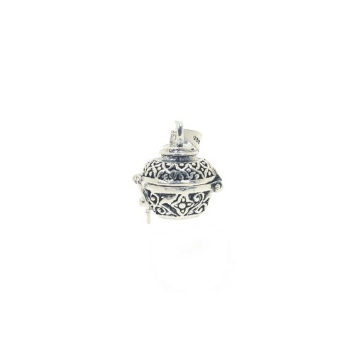 Sterling Silver Bali Style Cremation Urn Charm Pendant (P-1380)