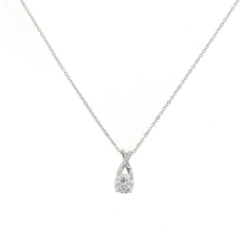Sterling Silver Rhodium Plated Infinity Solitaire Necklace (N-1258)