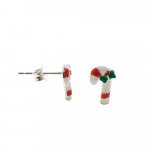 Sterling Silver Enamel Candy Cane Christmas Studs (ST-1274)