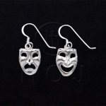Sterling Silver Plain Comedy and Tragedy Drama Mask Dangle Earrings (ED1266)