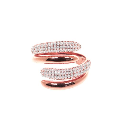 Sterling Silver Rosegold Plain and CZ Cocktail Ring (R-1395-R)