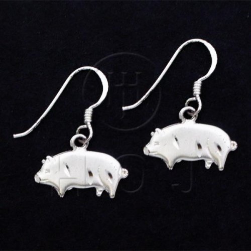 Silver Plain Dangle Earrings Pig (ED4358)