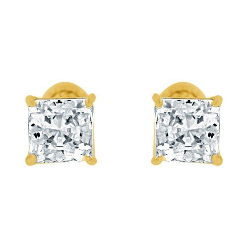 Sterling Silver Gold Plated Square CZ Screwback Studs (ST-1333-G)