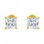 Sterling Silver Gold Plated Square CZ Screwback Studs (ST-1333-G)