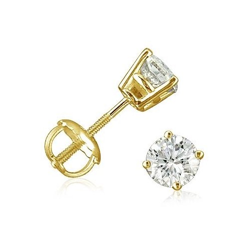 Sterling Silver Gold Plated Round CZ Screwback Studs (ST-1334-G)