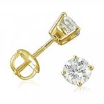 Sterling Silver Gold Plated Round CZ Screwback Studs (ST-1334-G)
