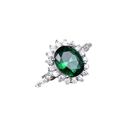 Silver Rhodium Plated CZ Royal Wedding Inspired Ring (Emerald) (R-1034-E-ADJ)