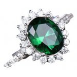 Silver Rhodium Plated CZ Royal Wedding Inspired Ring (Emerald) (R-1034-E-ADJ)
