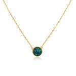 Silver Rhodium Plated Round Opal Necklace (N-1215)