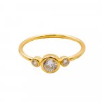 Silver Gold Plated Three Bezel CZ Ring (R-1333-G)