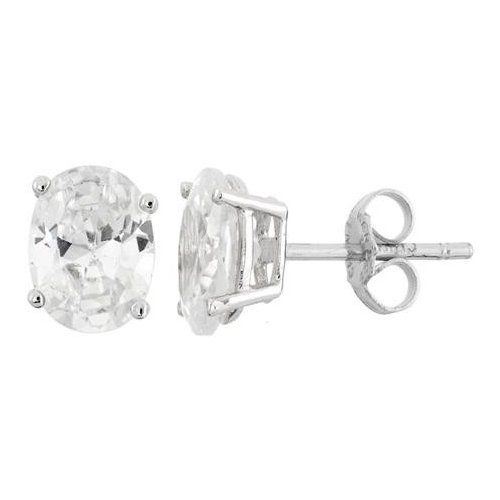Silver Oval CZ Stud Birthstone Earrings (ST-1339-APR)
