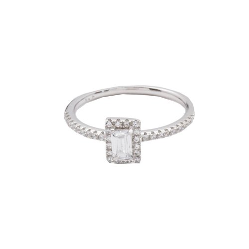 Sterling Silver CZ rectangle halo  stone ring (R-1526)