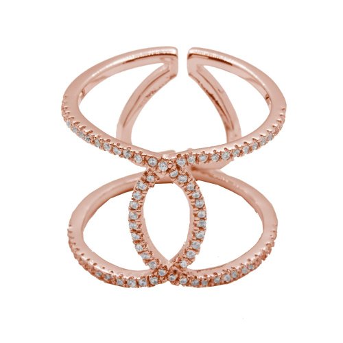 Silver Twisted Interlock CZ Ring Rose Gold Plated (R-1214-R)