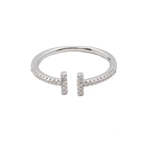 Silver Rhodium Plated CZ Tiffany Inspired Tiffany T Ring (R-1257)