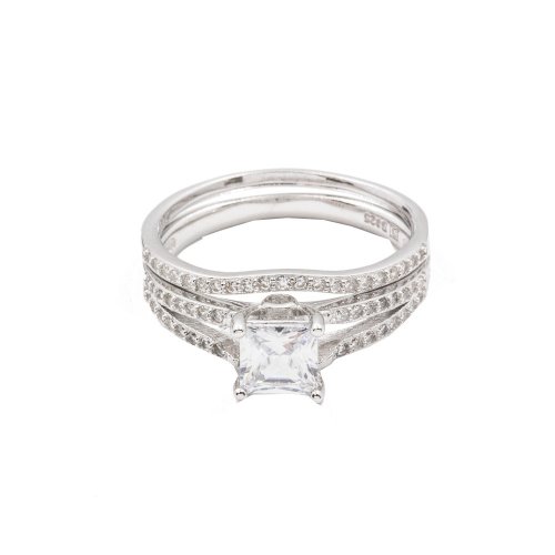 Sterling Silver CZ Classic Princess Cut Split Shank Engagement Ring (R-1387)
