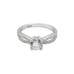 Sterling Silver CZ Classic Split Shank Engagement Ring (R-1388)