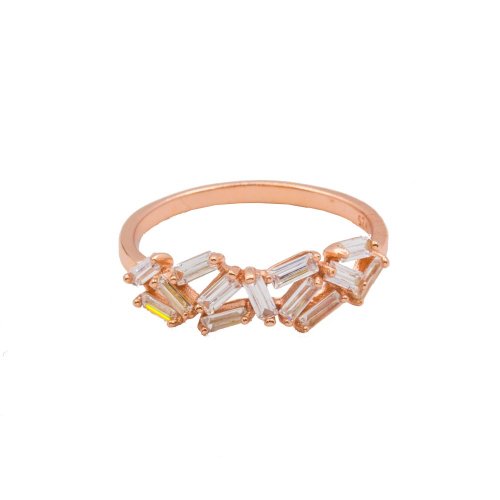 Sterling Silver  CZ Baguette Rose Gold Plated Ring (R-1500-R)