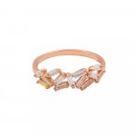 Sterling Silver  CZ Baguette Rose Gold Plated Ring (R-1500-R)