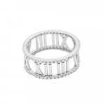 Silver Rhodium Plated CZ Roman Numeral Band Ring (R-1168)