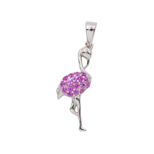 Sterling Silver CZ Rhodium Plated Flamingo Pendent (P-1397)