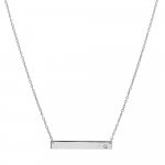 Sterling Silver Plain Bar with CZ Necklace (N-1122)