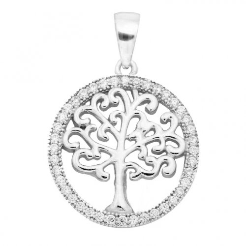 Silver Plain Tree of Life CZ Pendant (P-1234)