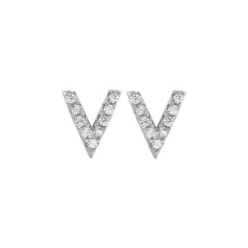 Sterling Silver CZ V Shaped Stud Earrings (ST-1152)