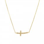 Sterling Silver CZ Curved Cross Necklace (N-1022)