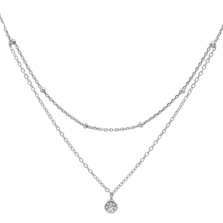 Sterling Silver CZ Double Ball Chain Choker Necklace (N-1237) - House ...