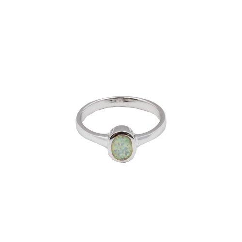 Sterling Silver Oval Bezel White Opal Ring (R-1436-WO) - House of Jewellery