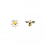 Sterling Silver Enamel Bee and Daisy mis-matched studs (ST-1358)