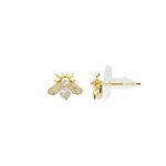 Sterling Silver Gold CZ, Pearl, and Enamel Firefly Studs (ST-1360)